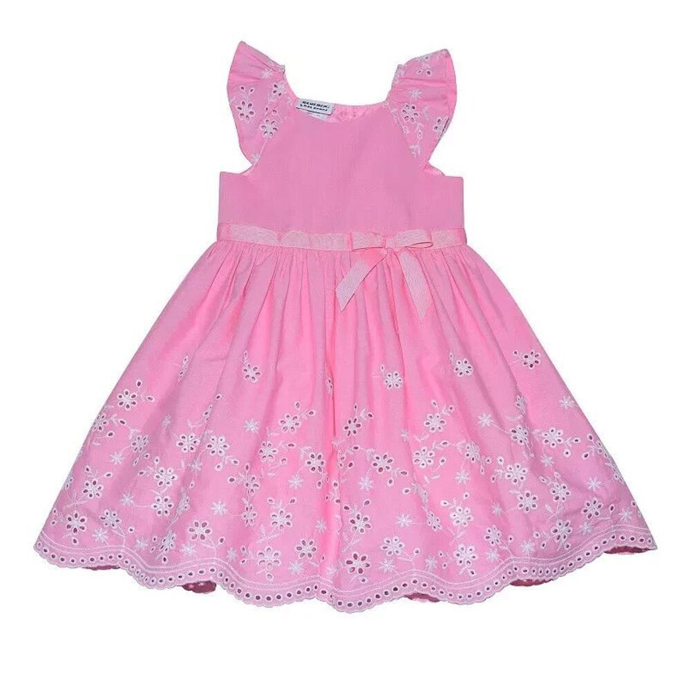 Blueberi Boulevard Baby Girls Floral Eyelet Trim Belted Dress Pink 18 Months
